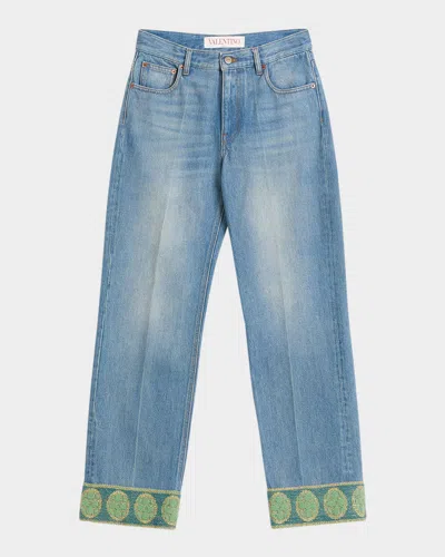 VALENTINO EMBROIDERED CUFF DENIM PANTS