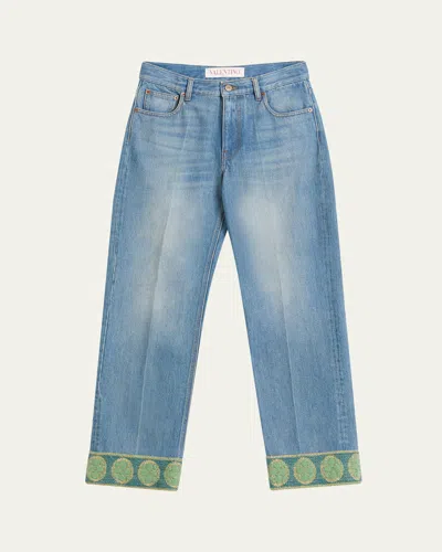 VALENTINO EMBROIDERED CUFF DENIM PANTS