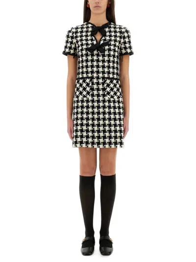 Valentino Embroidered Damier Light Tweed Short Dress In White