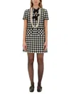 Valentino Embroidered Damier Light Tweed Short Dress In Multicolour