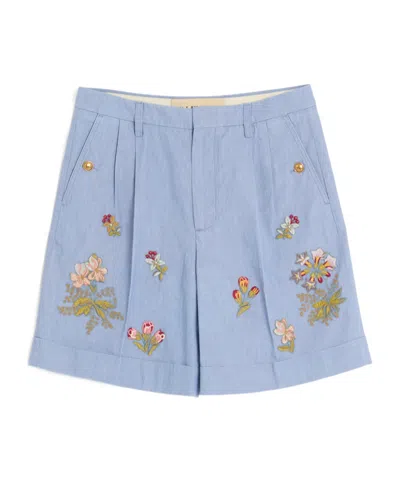 VALENTINO EMBROIDERED DENIM BERMUDA SHORTS