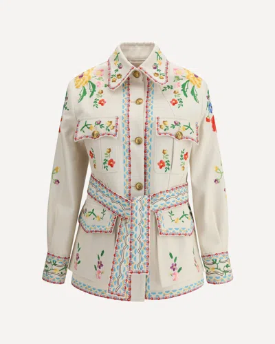 Valentino Garavani Embroidered Denim Blazer In Multi