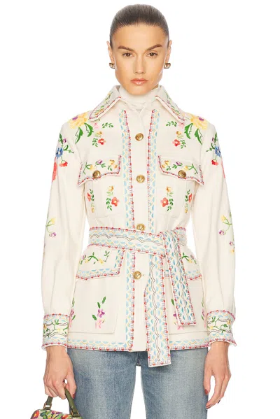 Valentino Garavani Embroidered Denim Blazer In Multi