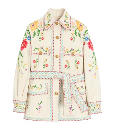 Valentino Garavani Embroidered Denim Blazer In Multi