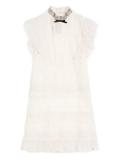 Valentino Embroidered Denim Mini Dress In White