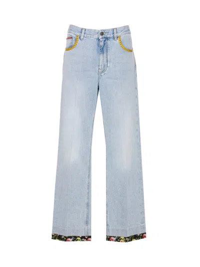 Valentino Embroidered Denim Pants In Blue