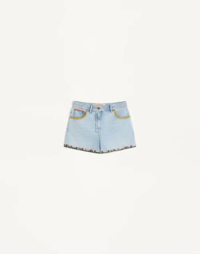 Valentino Short En Denim Brodé Femme Light Denim 27