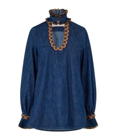 Valentino Garavani Chambray Denim Blouse In Blue
