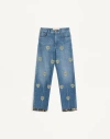 Valentino Straight Embroidered-detail Jeans In Blue