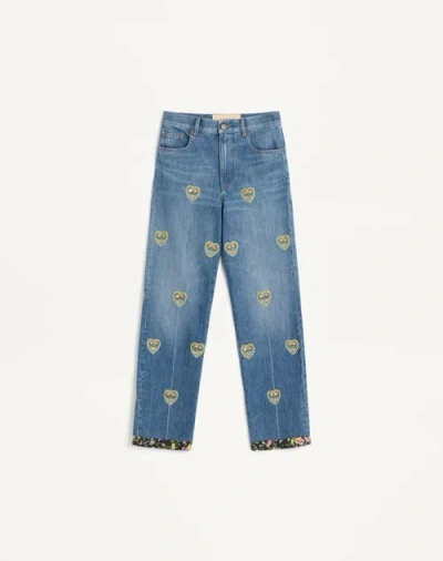 Valentino Embroidered Denim Trousers Woman Blue 26