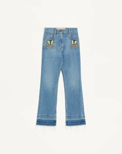 Valentino Embroidered Denim Trousers Woman Blue 28