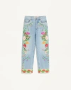 Valentino Womens Floral-embroidery Wide-leg Denim Jeans Denim Blu Lav Chiaro In Denim/multicolour