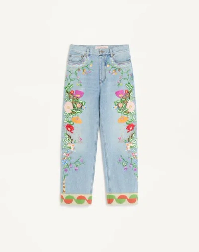 VALENTINO VALENTINO EMBROIDERED DENIM TROUSERS WOMAN DENIM/MULTICOLOUR 28