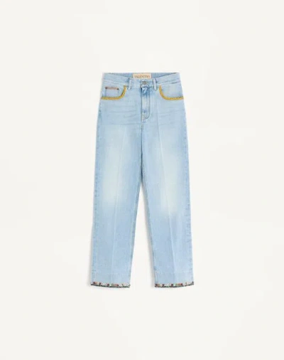 Valentino Embroidered Denim Trousers Woman Light Denim 28 In Blue