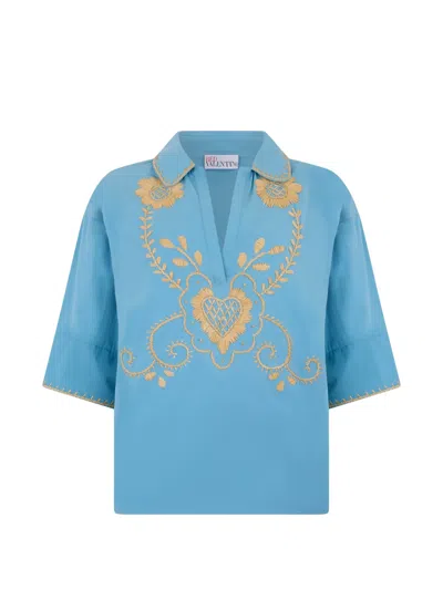 Valentino Embroidered-detail Blouse In Blue