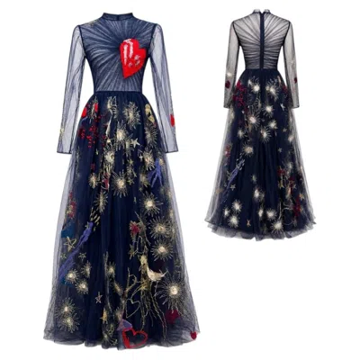 Pre-owned Valentino Embroidered Evening Gown Fall/winter 2014 Size 2 In Black