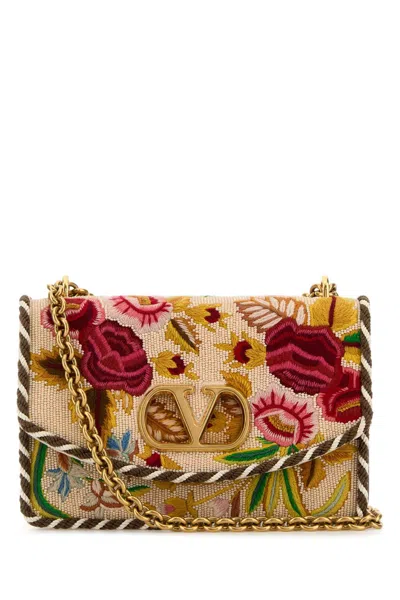 Valentino Garavani Embroidered Fabric Vain Shoulder Bag In Multi