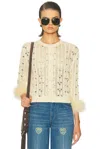 Valentino Embroidered Feather Cuff Cardigan In Neutral