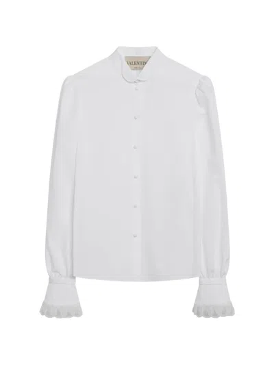 Valentino Long-sleeved Poplin Shirt With Flared-cuffs In White