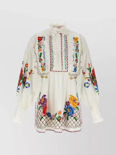 Valentino Embroidered Cotton And Linen Blouse In Multi