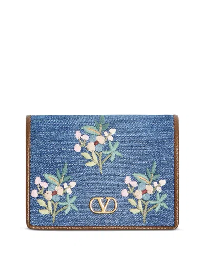 Valentino Garavani Embroidered Flower Flap French Wallet In Multi