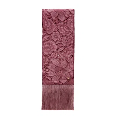 Valentino Embroidered Fringed Silk Crocheted Scarf In Purple