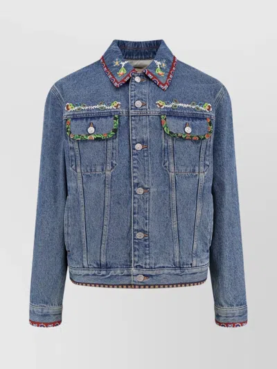 VALENTINO EMBROIDERED FRONT POCKETS COLLAR CONTRAST STITCHING