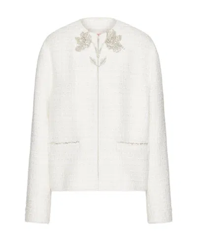 Valentino Embroidered Glaze Tweed Jacket In White