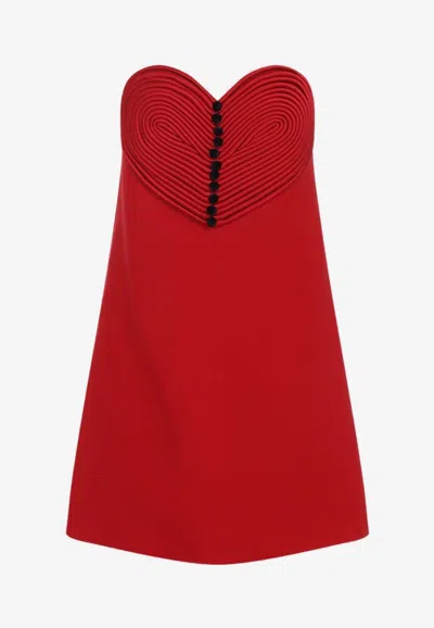 Valentino Embroidered Heart Strapless Mini Dress In Red