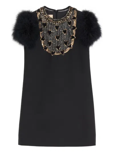 VALENTINO EMBROIDERED-HEARTS MINI DRESS