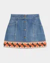 Valentino Garavani Denim Mini Skirt With Jacquard Trim In Denim