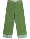 Valentino Garavani Velvet Trousers With Jacquard Hem In Green