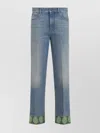 Valentino Medium Blue Jeans With Green Embroidery, Straight Leg, High Waist In Blue