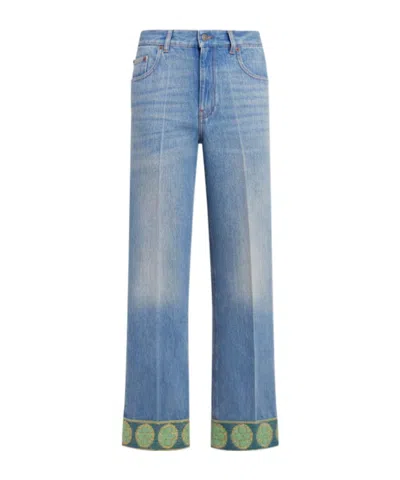 Valentino Embroidered High Rise Straight Jeans In Blue