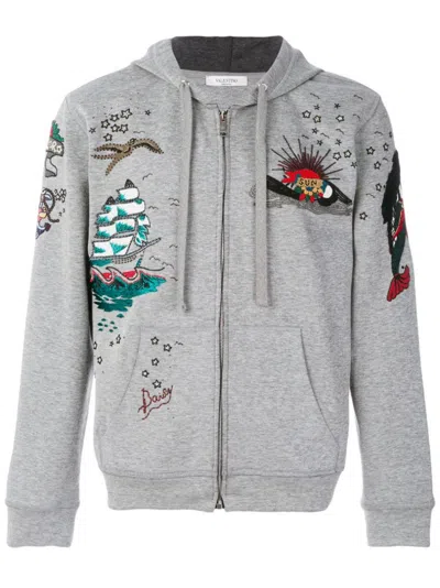 Valentino Graphic Printed Zip In Grey