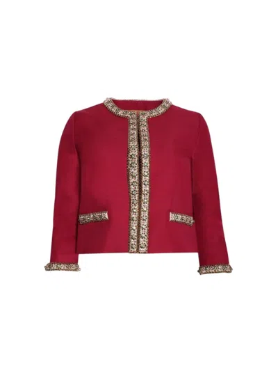 Valentino Embroidered Jacket In Creepe Couture Phalaris Magenta In Red