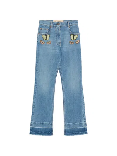 Valentino Embroidered Jeans In Blue