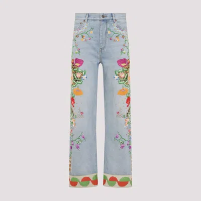 Valentino Embroidered Straight-leg Jeans In Blue