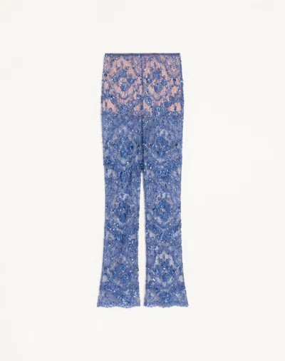 Valentino Embroidered Lace Trousers Woman Blue 42