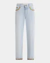 Valentino Womens Denim Blu Lav Chiaro Embroidered Straight-leg Denim Jeans In Blue