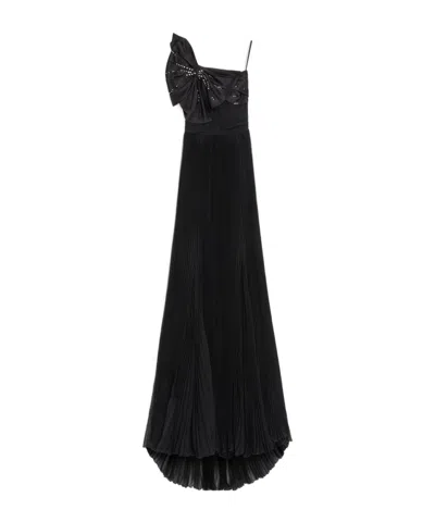 Valentino Embroidered Lightweight Georgette Long Dress In Black