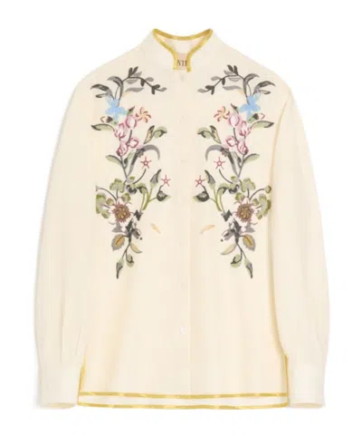 Valentino Garavani Floral Embroidery Shirt Shirt And Blouse Beige In Brown