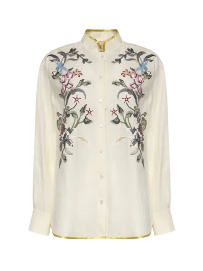 Valentino Garavani Floral Embroidery Shirt Shirt And Blouse Beige In Brown