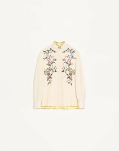 Valentino Garavani Floral Embroidery Shirt Shirt And Blouse Beige In Brown