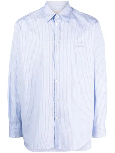 Valentino Embroidered-logo Cotton Shirt In Blue