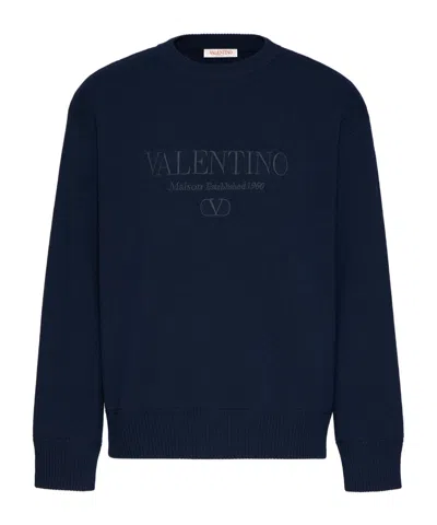 Valentino Embroidered-logo Knitted Jumper In Black