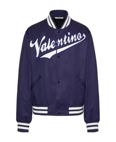 Valentino Embroidered Logo-patch Bomber Jacket In Navy