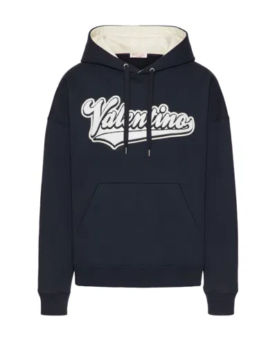 Valentino Embroidered Logo-patch Hoodie In Black