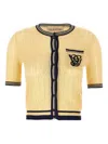 Valentino Embroidered-logo Short-sleeve Cardigan In Yellow