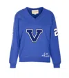 Valentino Blue Sweatshirt With V And Le Chat De La Maison Embroidery